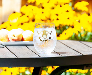 Glassware - Bee "Buzzed" - Stemless Wine Glass