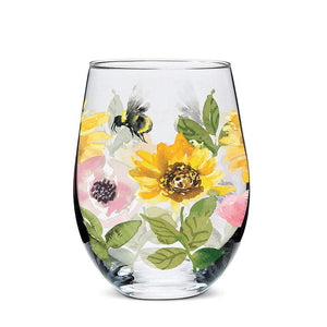 Glassware - Sunflowers & Bees - Stemless Wine Glass