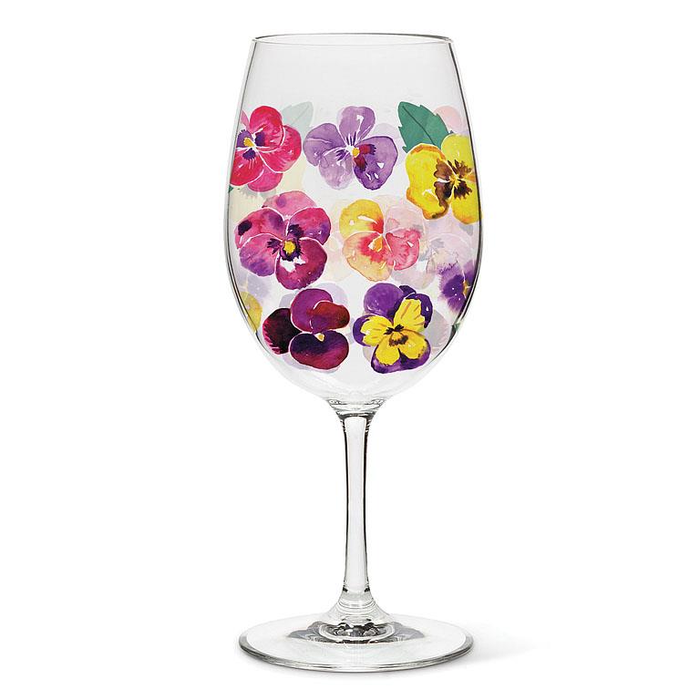 Glassware - Pansies - Stemmed Wine Glass Set of 4