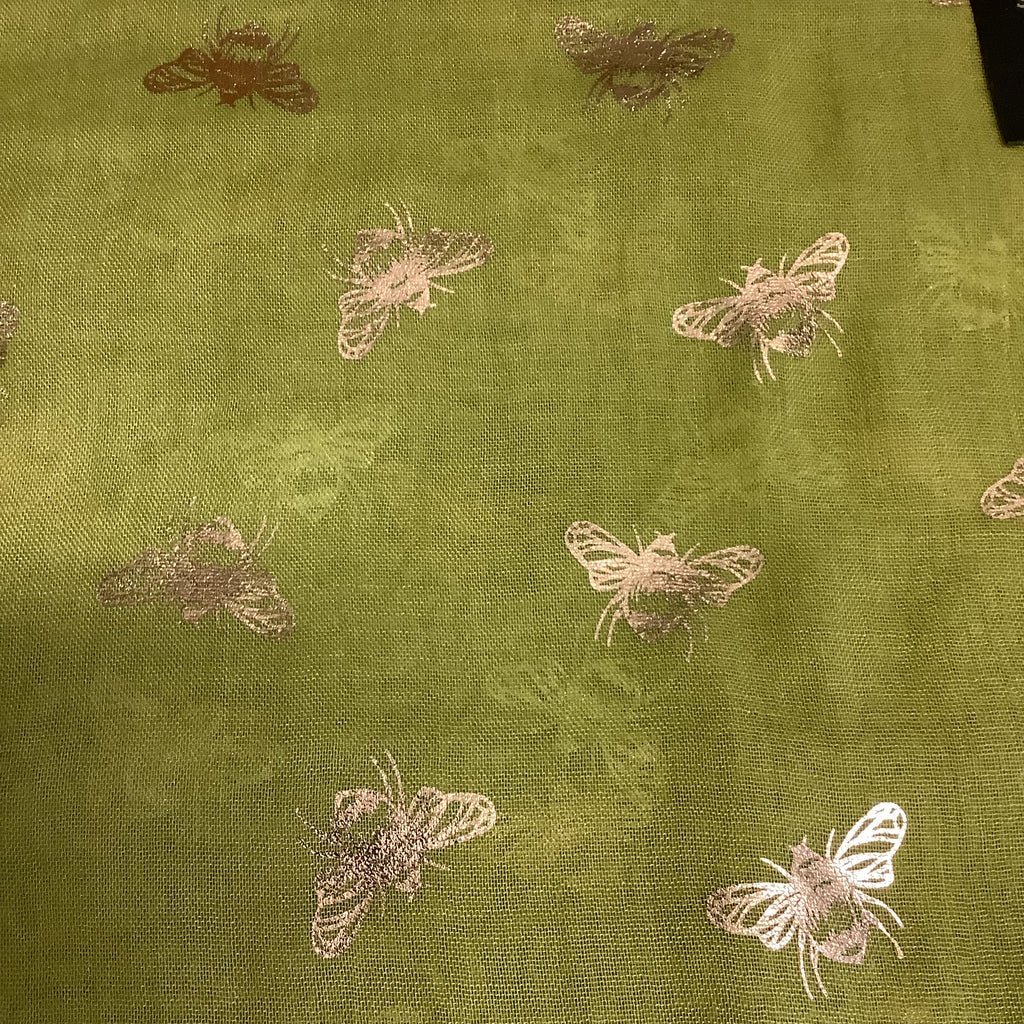 Scarf -  Ladies Scarf Moss Green with Rose Gold Bees