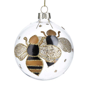 Ornament - Glass Clear ball with Bee