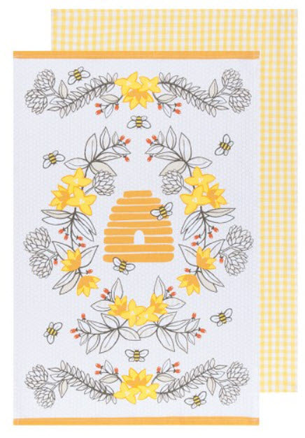 Tea Towel - "Bees and Skep" (Set of 2)