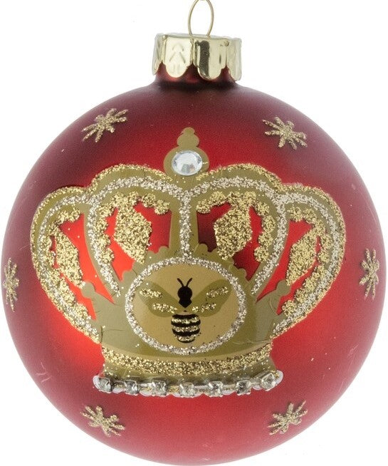 Ornament - Matte Red Glass Ball with Bee in Crown